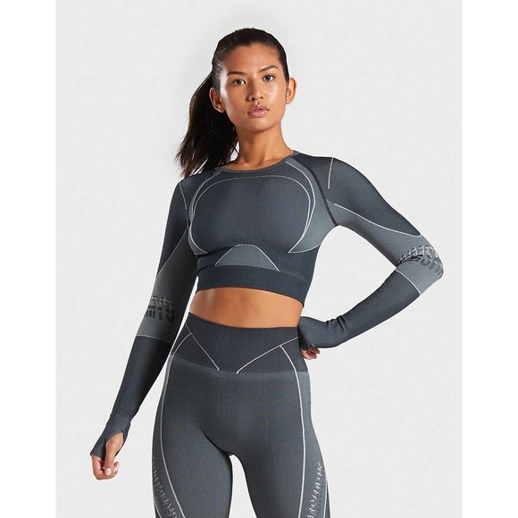 Gymshark Tops - Gymshark Turbo Seamless Crop Top Long Sleeve Cutout Athletic Shirt, Gray